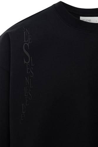 تيشيرت أوفرسايز مطرز بتصميم بسيط للجنسين - أسود