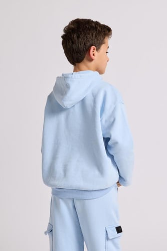 هودي بقصة واسعة Acid Wash للأطفال أزرق فاتح