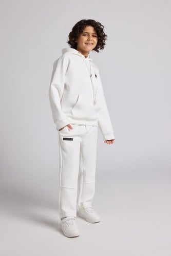 هودي أوفرسايز برباط للأطفال للجنسين - أوف وايت