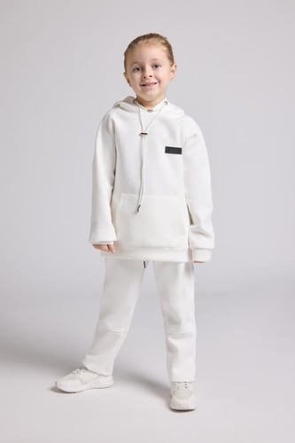 هودي أوفرسايز برباط للأطفال للجنسين - أوف وايت