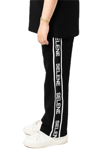 بنطلون اسود بقصة مستقيمة للأطفال مع حزام خصر وأربط...