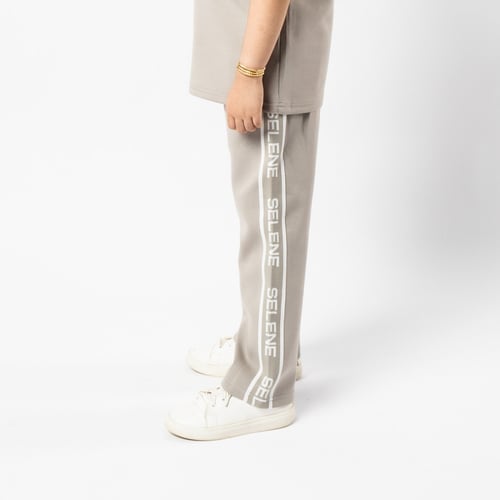 بنطلون رمادي بقصة مستقيمة للأطفال مع حزام خصر وأرب...