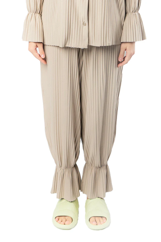 بنطلون نسائي بخصر مرتفع وأرجل عريضة، مع أربطة مطاط...