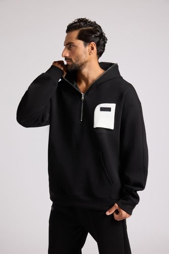هودي بجيب أمامي أوفرسايز للجنسين - أسود
