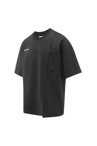 تيشيرت أوفرسايز بجيب وخياطة غير متماثلة للجنسين -...