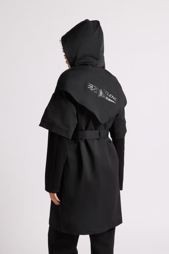 معطف بقصة واسعة بحزام للنساء أسود