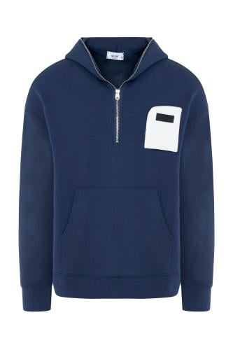 هودي بجيب أمامي أوفرسايز للجنسين - أزرق داكن