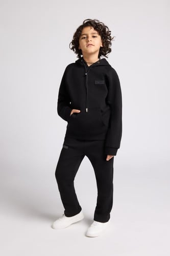 هودي أوفرسايز برباط للأطفال للجنسين - أسود