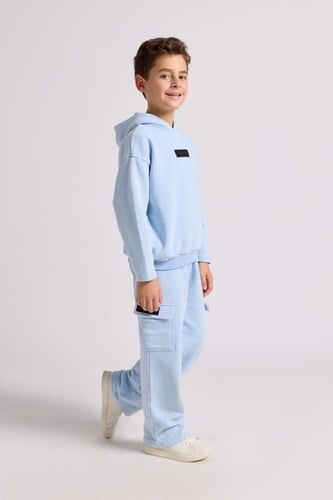 هودي بقصة واسعة Acid Wash للأطفال أزرق فاتح