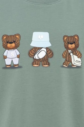 تيشيرت بقصة عادية للأطفال بطباعة ثلاثية دببة كرتون...