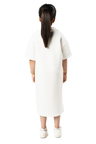 فستان اوف وايت للبنات بياقة علوية وأكتاف منسدلة مع...