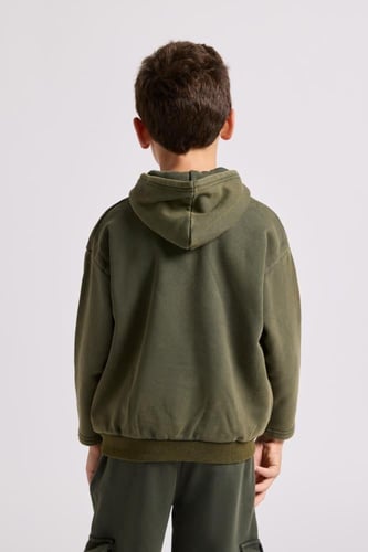 هودي بقصة واسعة Acid Wash للأطفال أخضر غامق