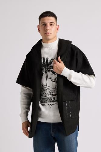 جاكيت بهودي وقصة واسعة، اكمام قصيرة للجنسين أسود