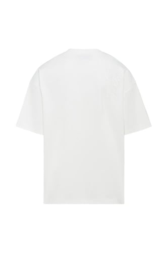 تيشيرت أوفرسايز مطرز بتصميم بسيط للجنسين - أبيض