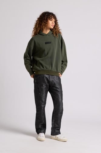 هودي بقصة واسعة Acid Wash للجنسين أخضر غامق