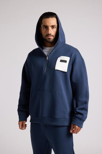 هودي بجيب أمامي أوفرسايز للجنسين - أزرق داكن