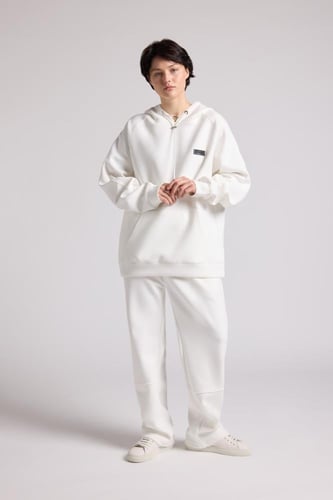 هودي أوفرسايز برباط للجنسين - أوف وايت