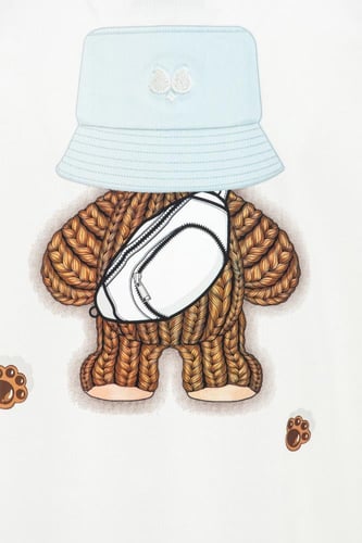 تيشيرت بقصة عادية للأطفال وطباعة الدب المرح - أوف...