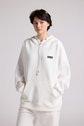 هودي أوفرسايز برباط للجنسين - أوف وايت