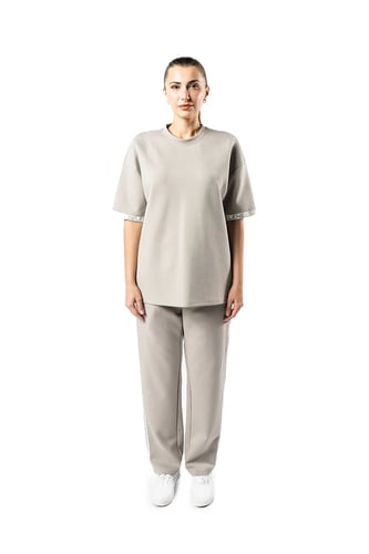 بنطلون رمادي مستقيم الساق للجنسين مع حزام خصر وأرب...