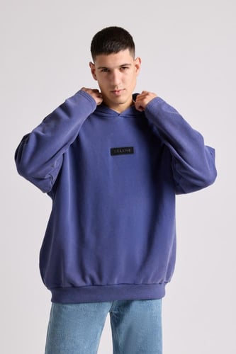 هودي بقصة واسعة Acid Wash للجنسين أزرق غامق