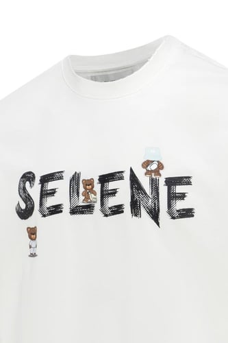 تيشيرت بقصة عادية للأطفال بشعار SELENE - أوف وايت