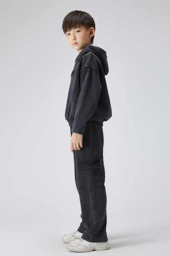 هودي بقصة واسعة Acid Wash للأطفال أسود