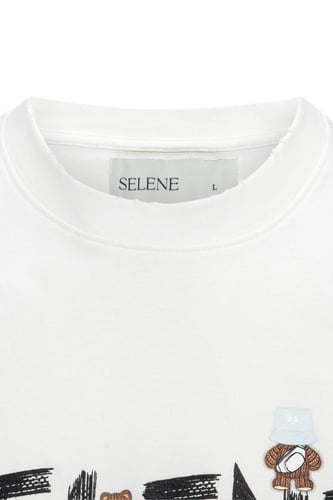 تيشيرت بقصة عادية للأطفال بشعار SELENE - أوف وايت