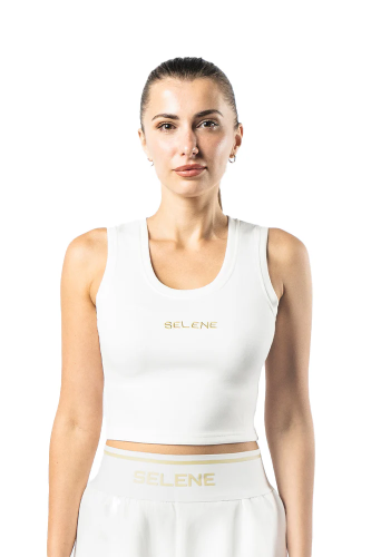 توب نسائي اوف وايت بدون أكمام مع خط رقبة دائري وشع...