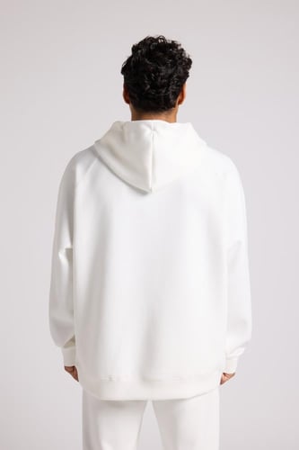هودي أوفرسايز برباط للجنسين - أوف وايت
