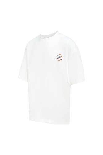 تيشيرت أوفرسايز بشعار مطرز على الصدر للجنسين - أبي...