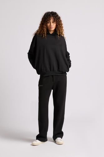 هودي بطباعة وقصة واسعة Acid Wash للجنسين أسود