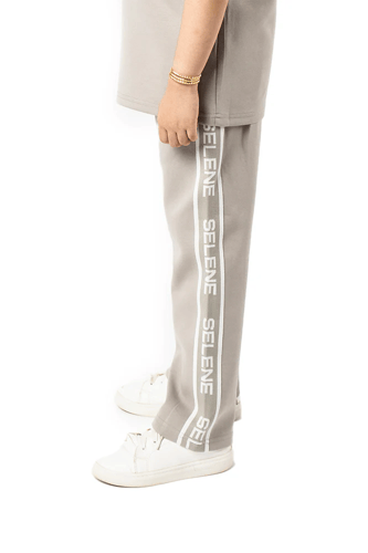 بنطلون رمادي بقصة مستقيمة للأطفال مع حزام خصر وأرب...