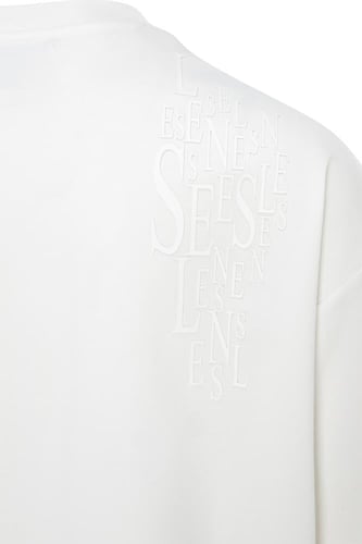 تيشيرت أوفرسايز مطرز بتصميم بسيط للجنسين - أبيض