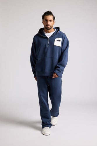 هودي بجيب أمامي أوفرسايز للجنسين - أزرق داكن
