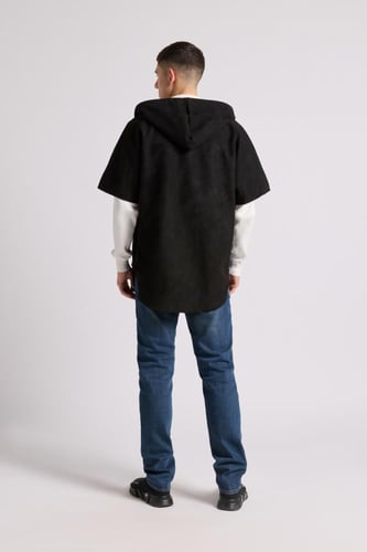 جاكيت بهودي وقصة واسعة، اكمام قصيرة للجنسين أسود