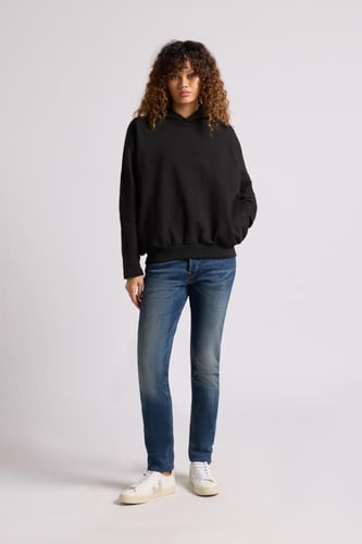 هودي بطباعة وقصة واسعة Acid Wash للجنسين أسود