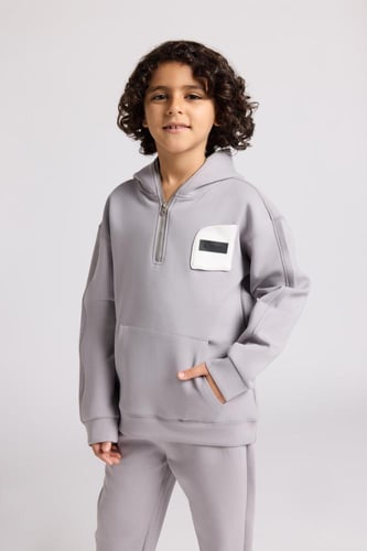 هودي بجيب أمامي أوفرسايز للأطفال للجنسين - رمادي