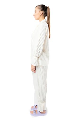 بنطلون نسائي بخصر مرتفع وأرجل عريضة، مع أربطة مطاط...