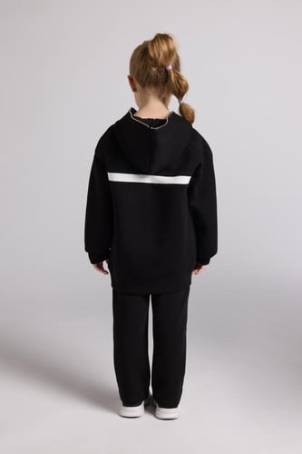 هودي بجيب أمامي أوفرسايز للأطفال للجنسين - أسود