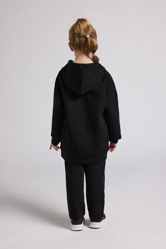 هودي أوفرسايز برباط للأطفال للجنسين - أسود