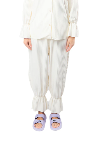 بنطلون نسائي بخصر مرتفع وأرجل عريضة، مع أربطة مطاط...