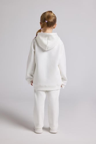 هودي أوفرسايز برباط للأطفال للجنسين - أوف وايت