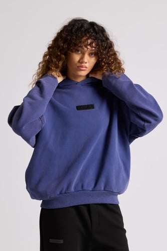 هودي بقصة واسعة Acid Wash للجنسين أزرق غامق