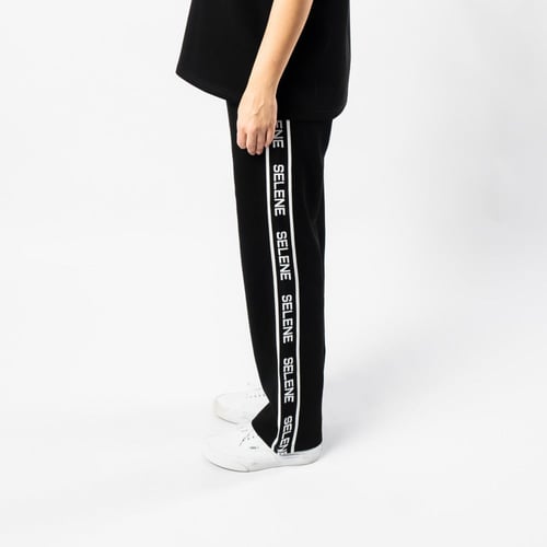 بنطلون اسود مستقيم الساق للجنسين مع حزام خصر وأربط...