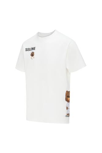 تيشيرت واسع للجنسين بشعار SELENE وتفصيل دب جانبي -...