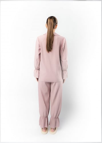 بنطلون نسائي بخصر مرتفع وأرجل عريضة، مع أربطة مطاط...