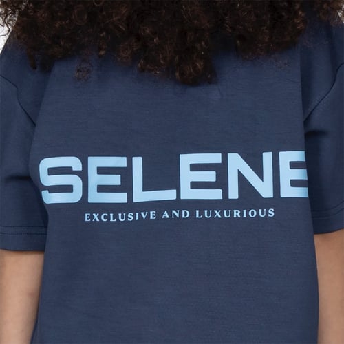 تيشيرت بشعار سيلين من الخلف للأطفال (ازرق)