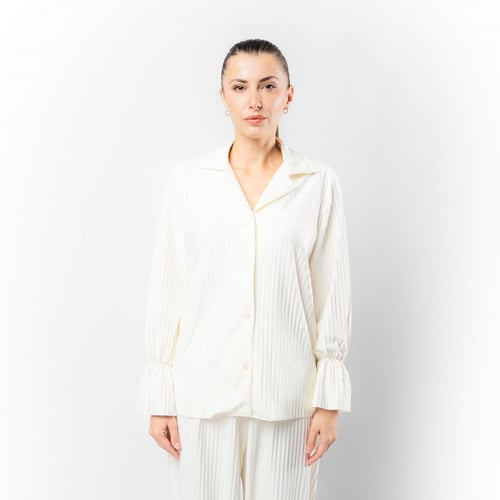 قميص نسائي بأزرار مع أربطة مطاطية عند الرسغين اوف...