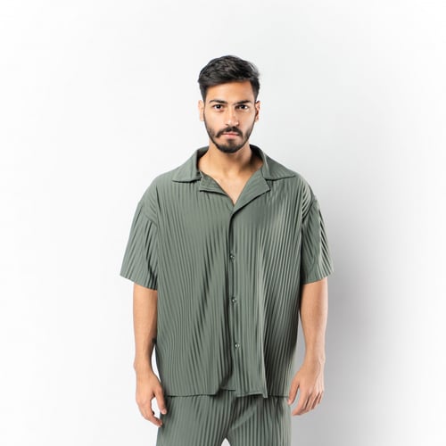 قميص واسع وبأكمام قصيرة للجنسين كاكي